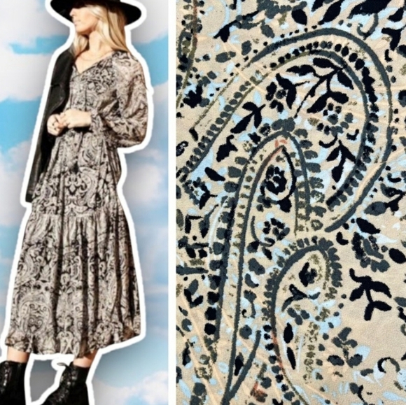 O.P.T Paisley Long Sleeve Shift Maxi Boho Dress - Picture 1 of 11